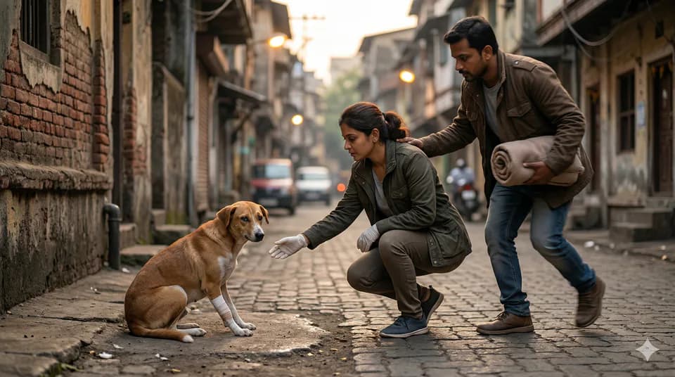 Street animal rescue coordination in India city environment volunteer response